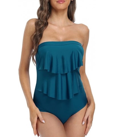 Women's Bandeau One Piece Strapless Swimsuits Layered Ruffle Swimwear Flounce Bathing Suit Caneel Bay $23.99 Swimsuits