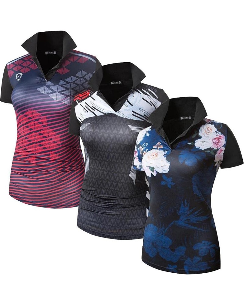 Women's 3 Packs Sport Polo T-Shirt SWT251 Swt291_black + Swt292_black + Swt301_black $19.07 Shirts