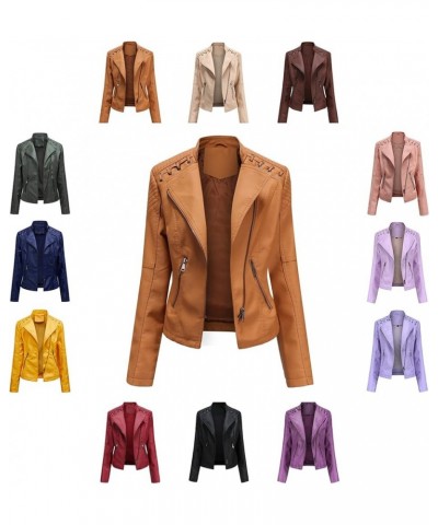 Washed Leather Jacket, Womens Faux Leather Jackets Motorcycle Biker Plus Size Coat Lightweight Vegan Pleather Jacket Camel $1...