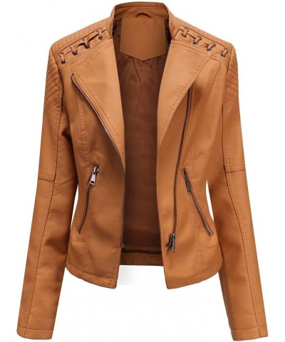 Washed Leather Jacket, Womens Faux Leather Jackets Motorcycle Biker Plus Size Coat Lightweight Vegan Pleather Jacket Camel $1...