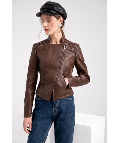 Washed Leather Jacket, Womens Faux Leather Jackets Motorcycle Biker Plus Size Coat Lightweight Vegan Pleather Jacket Camel $1...