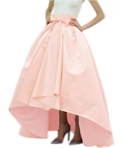 Women's Long Taffeta Bowknot Maxi Skirt A-Line High-Low Prom Party Skirts with Pockets Skin Pink $25.19 Skirts