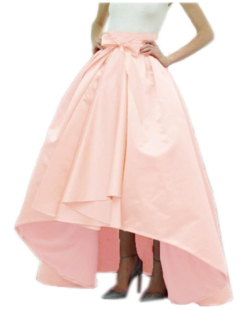 Women's Long Taffeta Bowknot Maxi Skirt A-Line High-Low Prom Party Skirts with Pockets Skin Pink $25.19 Skirts