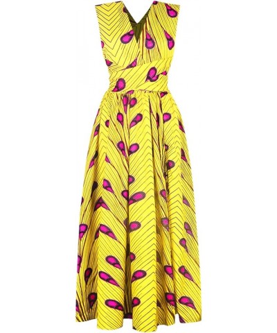 Women Sexy Boho African Dress Long Maxi Dress V-Neck Multi-Way Dress Pleated Dress Floral Print Long Yellow Print $23.52 Jump...