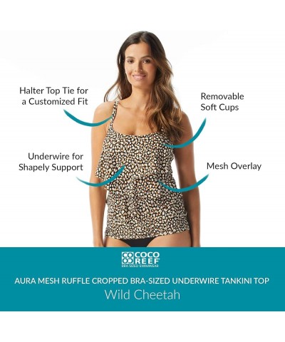 Aura Ruffle Bra Sized Underwire Tankini Top — Figure Flattering Swim Top Wild Cheetah $46.50 Swimsuits