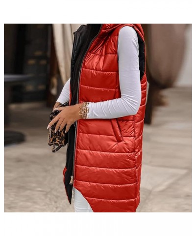 Long Puffer Vest for Womens Sleeveless with Hood Long Down Vest with Stand Collar Thick Hooded Sleeveless Long Coats Jacket B...