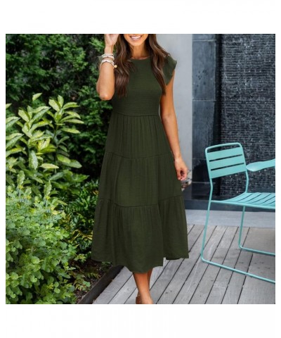 Dresses for Women 2023 Wedding Guest Summer V Neck Short Sleeve Smocked Ruffle Hem A-Line Polka Dot Boho Maxi Dress A 35 Army...