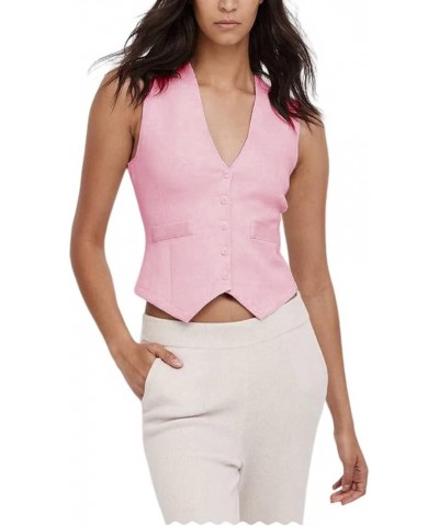 Women's Fully Lined Vest Formal Business Dress Suits Button Down Waistcoats Pink $17.48 Vests