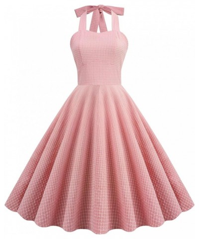 Women's Halter Backless 1950s Vintage Pin-up Rockabilly Dress Pink Plaid $12.74 Dresses