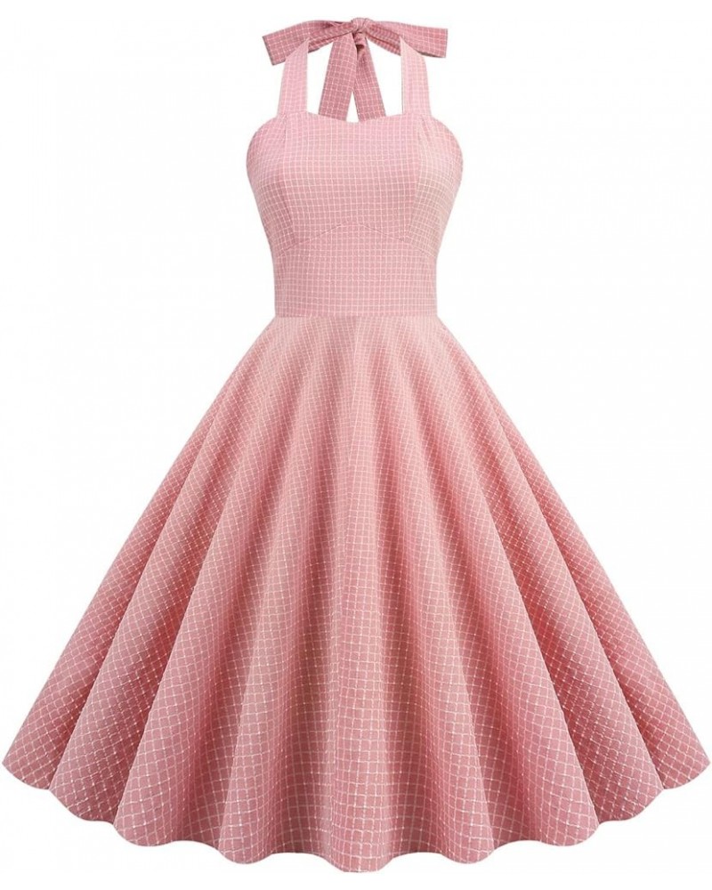 Women's Halter Backless 1950s Vintage Pin-up Rockabilly Dress Pink Plaid $12.74 Dresses