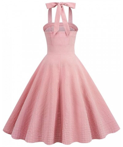 Women's Halter Backless 1950s Vintage Pin-up Rockabilly Dress Pink Plaid $12.74 Dresses