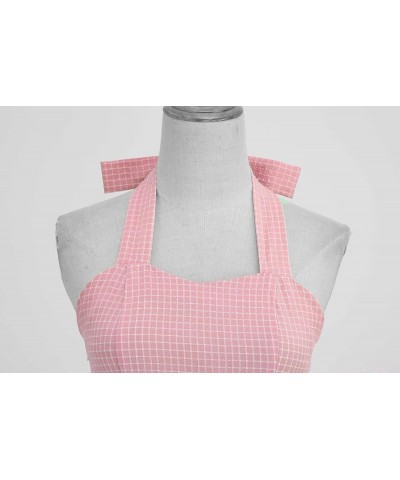 Women's Halter Backless 1950s Vintage Pin-up Rockabilly Dress Pink Plaid $12.74 Dresses