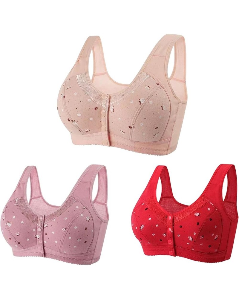 Daisy Bras for Older Women 3 Pack Front Closure Wireless Sports Bras Senior Comfortable Everyday Bras Tshirt Bralettes A26_re...