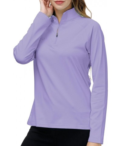 Long Sleeve Golf Polo Shirts for Women 1/4 Zip Stand Collar Pullover Thermal Lining Athletic Workout Tops Pale-purple $17.81 ...