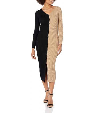 Women's Taylor Colorblock Sweater Dress with Buttons Black/ Toffee $19.53 Dresses