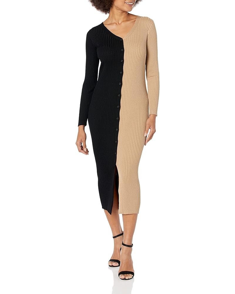 Women's Taylor Colorblock Sweater Dress with Buttons Black/ Toffee $19.53 Dresses