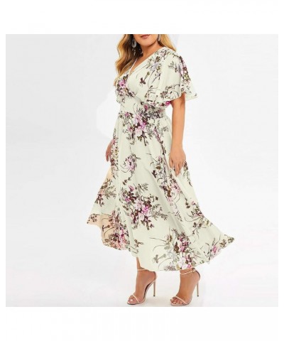 Plus Size Floral Dress Women Casual Sleeve V-Neck Short Printed Plus Size Dress Oversized Loose Dress Sundress Yellow $10.65 ...