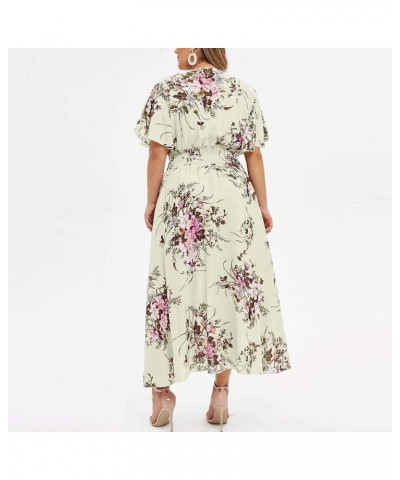 Plus Size Floral Dress Women Casual Sleeve V-Neck Short Printed Plus Size Dress Oversized Loose Dress Sundress Yellow $10.65 ...