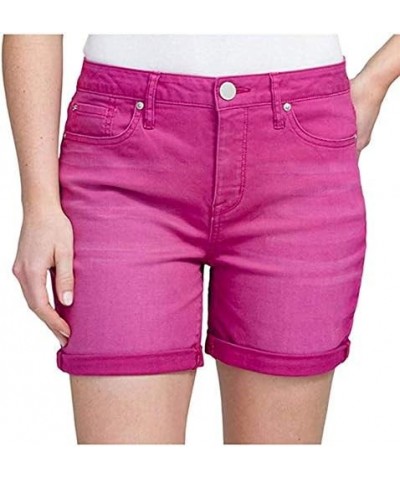 Womens Rolled Cuff 5-Pocket Stretch Weekend Denim Shorts Magenta Haze $15.63 Shorts
