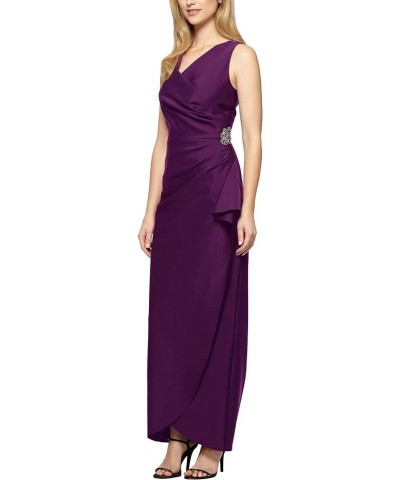 Women's Slimming Long Side Ruched Dress with Cascade Ruffle Skirt Summer Plum $74.60 Dresses