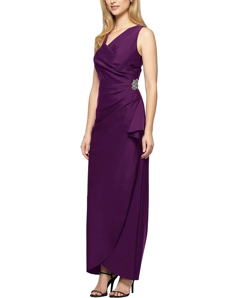 Women's Slimming Long Side Ruched Dress with Cascade Ruffle Skirt Summer Plum $74.60 Dresses