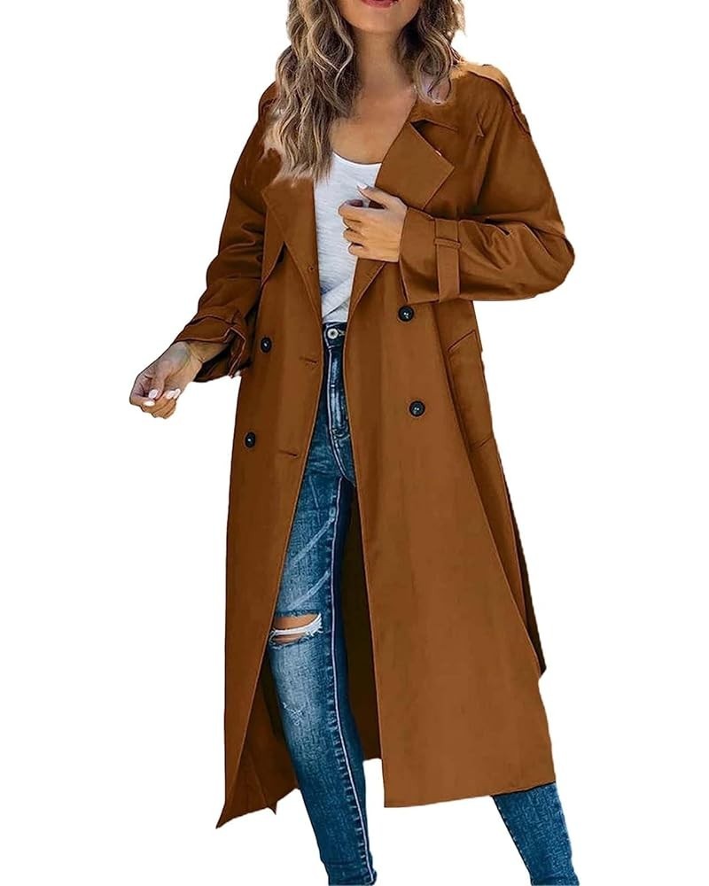 Women Warm Coat With Belt Winter Button Long Jacket Loose Fashion Sleeve Button Women's Coat Crop Leather Jacket A-brown $11....