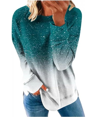 Womens Casual Long Sleeve Crewneck Sweatshirt 2024 Spring Fashion Dressy Pullover Tops Loose Colorblock/Gradient Shirt J-blac...