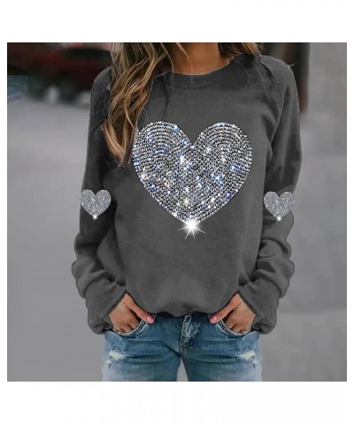 Valentines Day Shirts Women Sweatshirts Long Sleeve Funny Valentines Love Heart Oversized Grahic Pullover Tops Shirt Dark Gra...