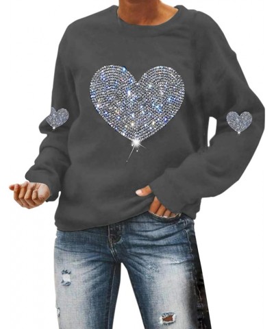 Valentines Day Shirts Women Sweatshirts Long Sleeve Funny Valentines Love Heart Oversized Grahic Pullover Tops Shirt Dark Gra...