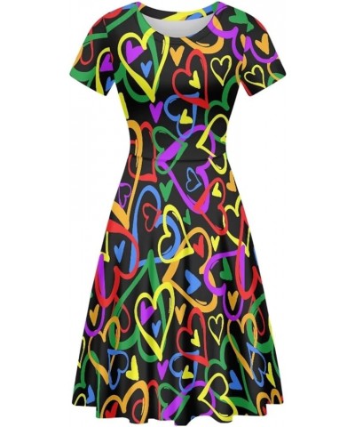 Women's Tropical Print Dress Boho Ethnic Cocktail Party Skater Dress Summer Casual Vintage Swing Dress S-2XL Rainbow Love Hea...