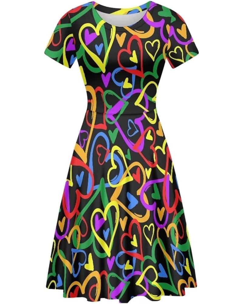 Women's Tropical Print Dress Boho Ethnic Cocktail Party Skater Dress Summer Casual Vintage Swing Dress S-2XL Rainbow Love Hea...