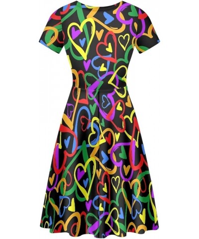 Women's Tropical Print Dress Boho Ethnic Cocktail Party Skater Dress Summer Casual Vintage Swing Dress S-2XL Rainbow Love Hea...