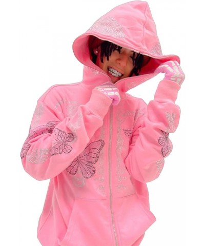 Women Oversized Zip Up Hoodie Y2K Rhinestone Skeleton Graphic Sweatshirt E-Girl Harajuku Jackets Coat Streetwear Pink $13.23 ...