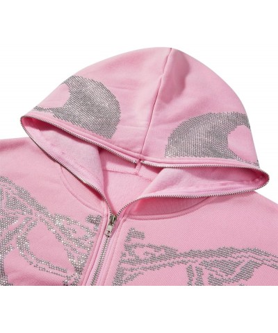 Women Oversized Zip Up Hoodie Y2K Rhinestone Skeleton Graphic Sweatshirt E-Girl Harajuku Jackets Coat Streetwear Pink $13.23 ...