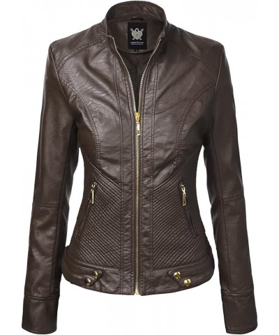 Women's Removable Hooded Faux Leather Jacket Moto Biker Coat Wjc747a_coffee $26.63 Coats