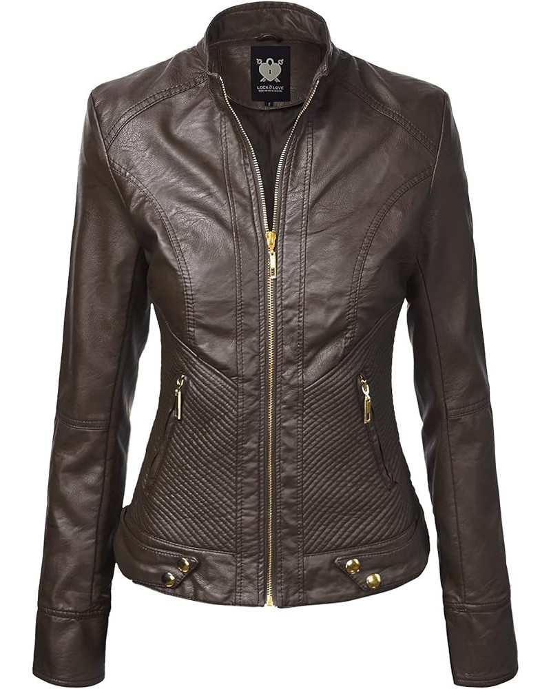 Women's Removable Hooded Faux Leather Jacket Moto Biker Coat Wjc747a_coffee $26.63 Coats