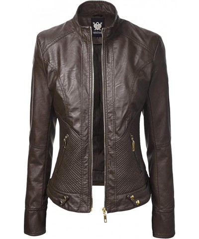 Women's Removable Hooded Faux Leather Jacket Moto Biker Coat Wjc747a_coffee $26.63 Coats