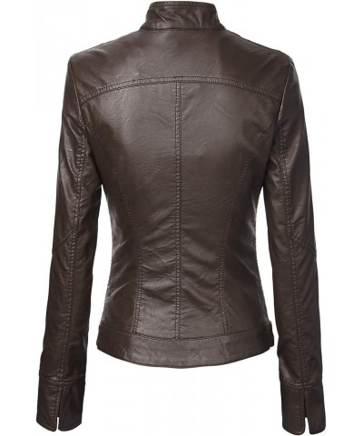 Women's Removable Hooded Faux Leather Jacket Moto Biker Coat Wjc747a_coffee $26.63 Coats