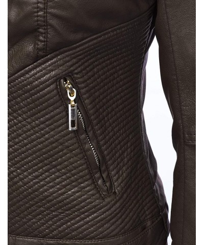 Women's Removable Hooded Faux Leather Jacket Moto Biker Coat Wjc747a_coffee $26.63 Coats