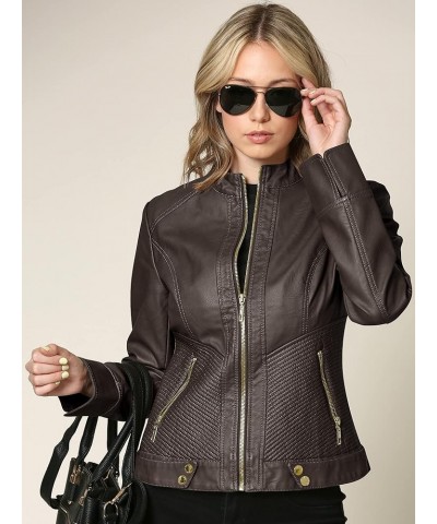 Women's Removable Hooded Faux Leather Jacket Moto Biker Coat Wjc747a_coffee $26.63 Coats