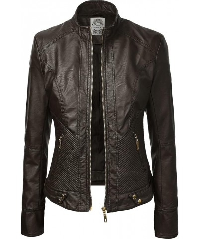 Women's Removable Hooded Faux Leather Jacket Moto Biker Coat Wjc747a_coffee $26.63 Coats