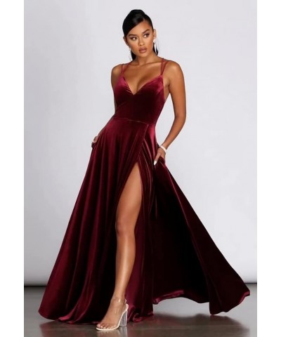 Women's Long Velvet Bridesmaid Dress V-Neck Formal Evening Velvet Gowns with Slit with Pockets Cameo Pink $31.85 Dresses