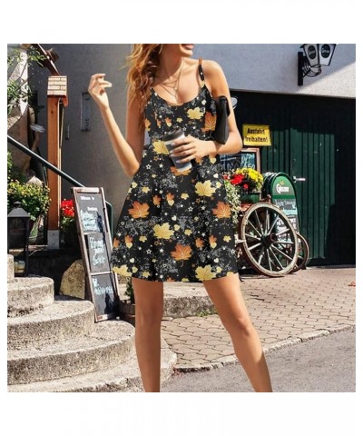 Women's Spaghetti Strap Dress Summer Casual Swing Sundress Girls Beachwear Swing Mini Dress Fall Maple Leaf $13.56 Dresses