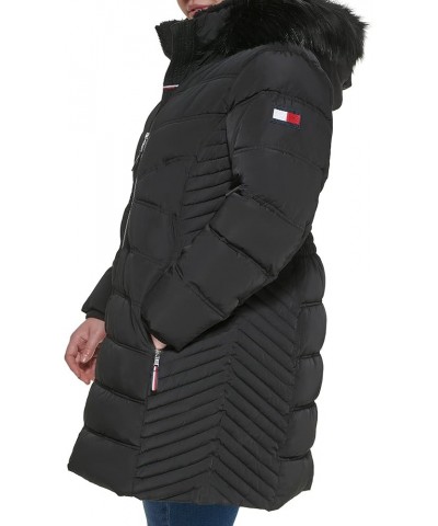 Women's Plus Size Quilted Long Puffer Hooded Fur Trim Jacket Black $52.28 Jackets