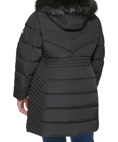 Women's Plus Size Quilted Long Puffer Hooded Fur Trim Jacket Black $52.28 Jackets