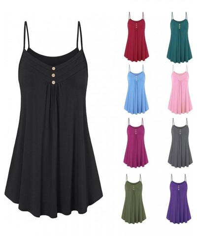 Women Plus Size Tank Tops Summer Sleeveless Flowy Tunic Tops Button Cami Shirts Solid Color Swing Tops Hot Pink $6.83 Tanks