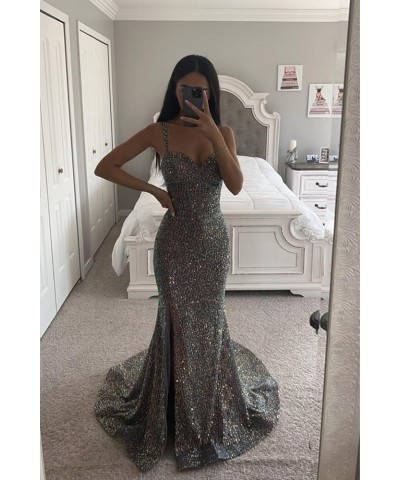 Women’s Sequin Prom Dress Long Sparkly Mermaid Corset Formal Evening Party Gown Slit Train Orange-v Neck $30.24 Dresses