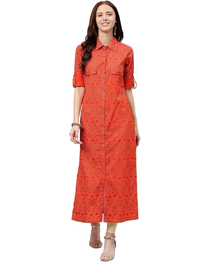 Indian Pakistani Partywear Cotton Anarkali Kurti indian dress for women Tunic top Orange-1 $22.00 Tops