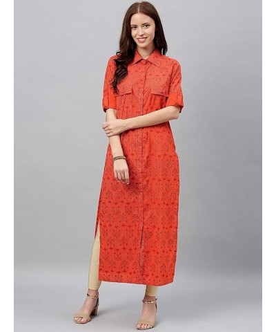 Indian Pakistani Partywear Cotton Anarkali Kurti indian dress for women Tunic top Orange-1 $22.00 Tops