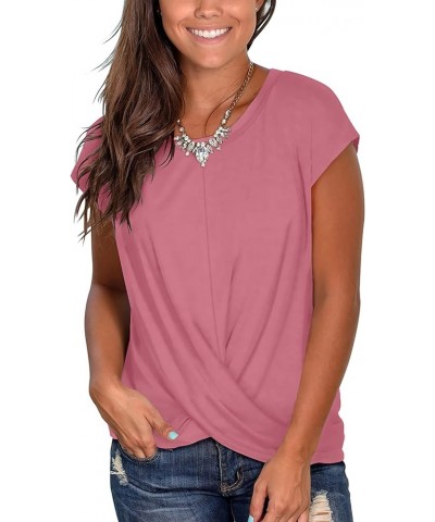 Women's Short Sleeve Round Neck T Shirt Front Twist Tunic Tops Casual Loose Fitted 05g-pink $11.09 T-Shirts